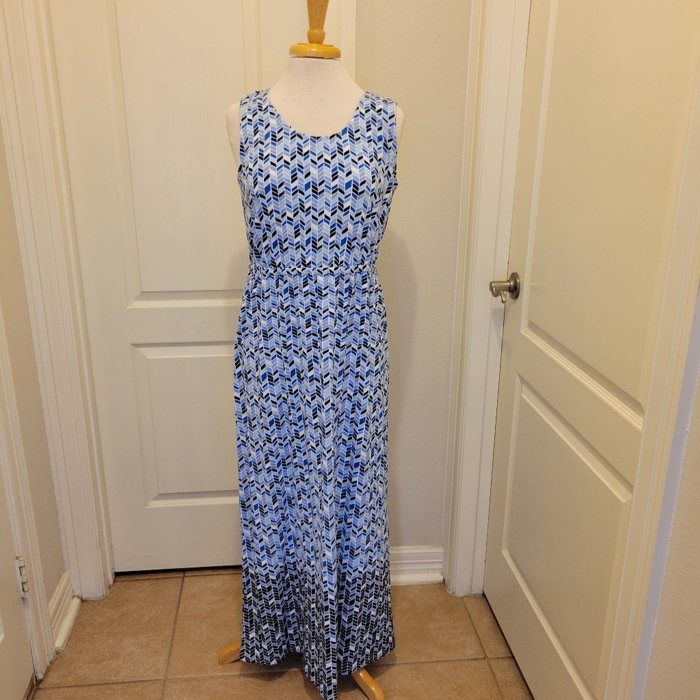 Liz Claiborne New York Blue Geometric Patterned Maxi Dress Ladies Medium